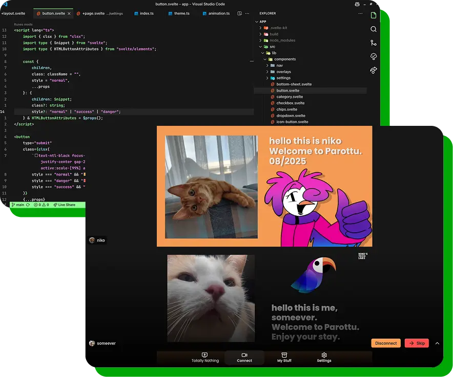 The Parottu app's code and Connect feature